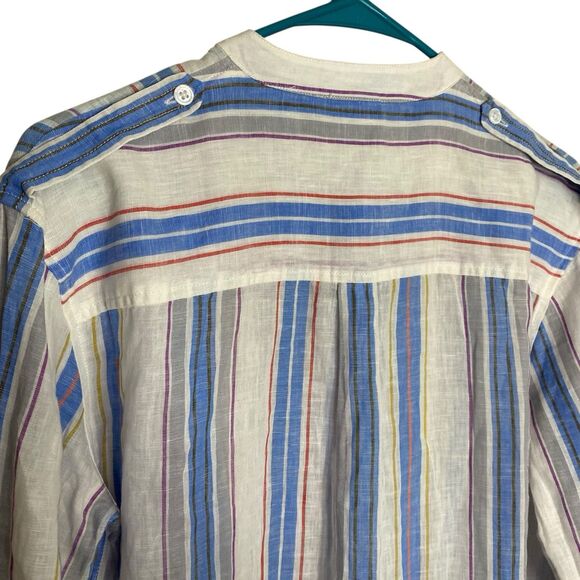 AG Adriano Goldschmied Shirt Womens S Linen Cotton Roll Tab Sleeve Coastal Beach - Picture 14 of 16